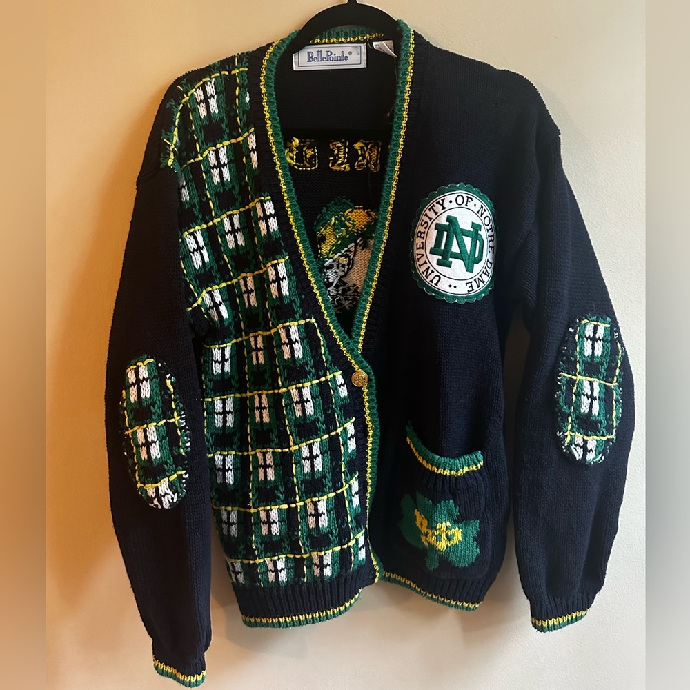 Vintage Notre Dame Belle Point Knit Cardigan Sweater